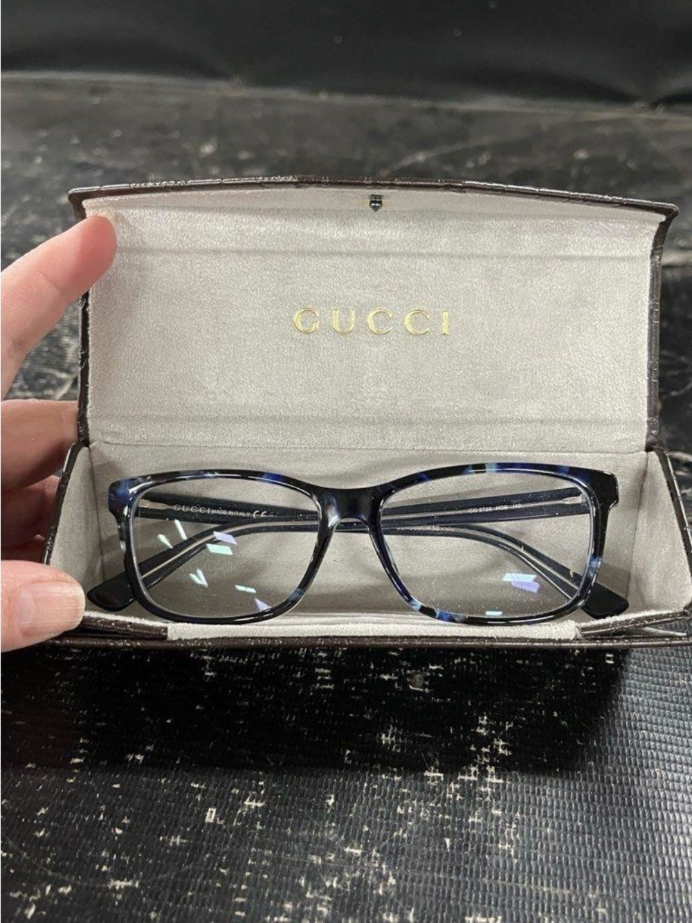 Gucci Women's Blue Marble Tortoise Eyeglass Frames Gg 3723 Hob